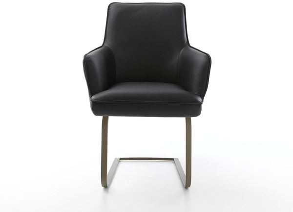 Freischwinger Heira-Flex mit Armlehnen Echt-Leder Schwarz Freischwinger flach Effektfinish Titan Taschenfederkern Bild 2