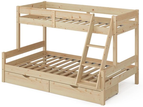 Etagenbett Everest Naturholz 120x200 / 80x200 cm mit Schubladen Vitalispa