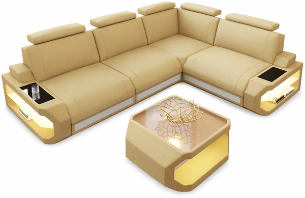 Stoff Ecksofa Siena L Form - Mikrofaserstoff - beige-weiß - Rechts