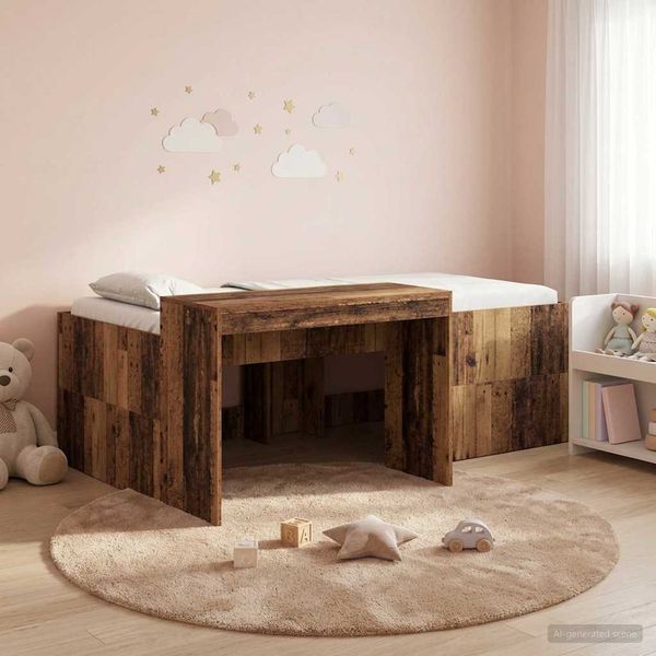 vidaXL Hochbett mit Schreibtisch für Kinder Altholz 90 x 200 cm 3422657