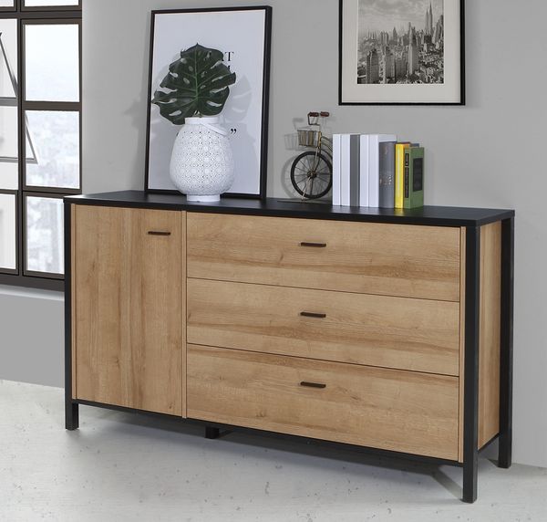 FORTE High Rock Sideboard, Holzwerkstoff, Schwarz/Braun, 151,3 x 85,1 x 40,2 cm