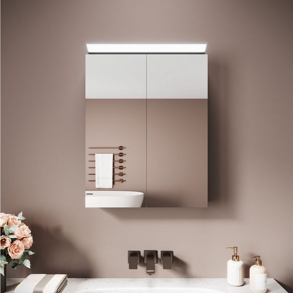 SONNI Spiegelschrank Spiegelschrank Badezimmerschrank 52×65cm Bestseller mit 8K Hochglanz-Frontbeleuchtung