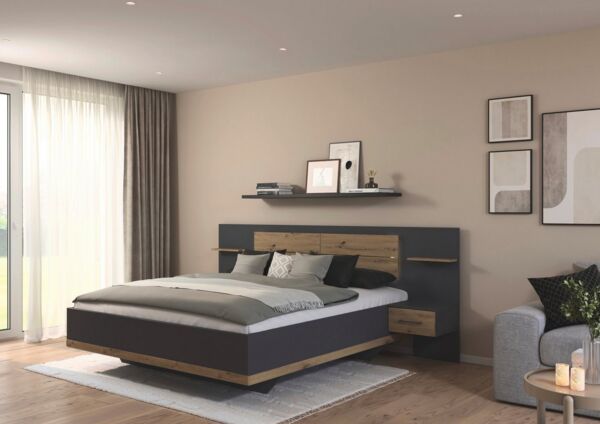 rauch Bettanlage Bett Doppelbett Komfortbett Funktionsbett BOSTON-EXTRA, (Set, 3-tlg, Liegeflächen 160 cm oder 180 cm), Mit warmer Kopfteil-Beleuchtung, 2x Hänge-Nachttische MADE IN GERMANY
