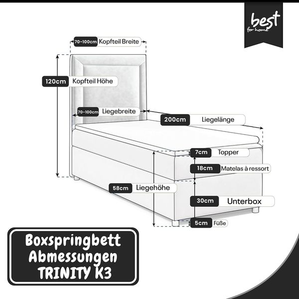 Best For Home Trinity K3 Einzelbett: Boxspringbett mit Bonnell-Federkern, Matratze und Stauraum Bild 2