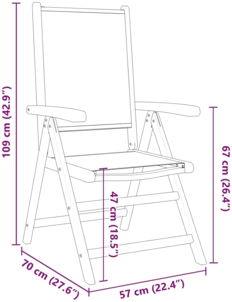 vidaXL Gartenstuhl Verstellbar 8 Stk. Cremeweiß Stoff und Massivholz 3214540 Bild 9