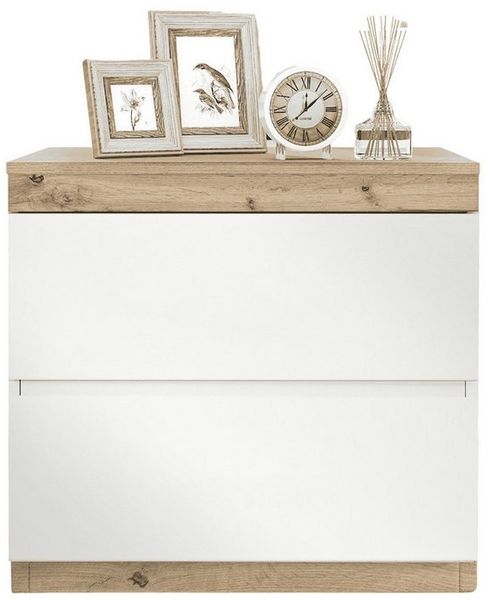 BlingBin Nachtschrank Nachttisch mit zwei Schubladen, Nachtkommode (1er Set, 1-St, 55*40*55 cm, Max Belastbarkeit: Arbeitsplatte:40 kg, Schublade:10 kg) Aufbewahrung Funktion für Schlafzimmer, Spanplatte, Weiß & Oak