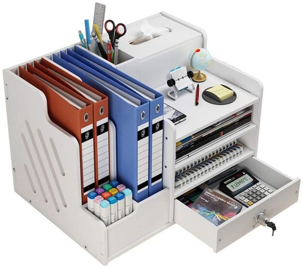 TUWENA Schreibtischaufsatz Schreibtisch-Organizer mit Schublade und Stifthaltern, DIY-Bürobedarf, A4-Papier-Dokumentensortierer für büro Schreibtischutensilien