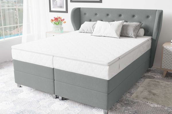99rooms Hermes Boxspringbett 180x200 cm Strukturstoff INARI Hellgrau Taschen-Federung