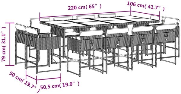 vidaXL 13-tlg. Garten-Essgruppe mit Kissen Schwarz Poly Rattan 3278166 Bild 8