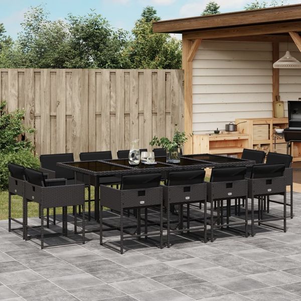 vidaXL 13-tlg. Garten-Essgruppe mit Kissen Schwarz Poly Rattan 3278166