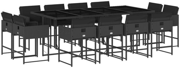 vidaXL 13-tlg. Garten-Essgruppe mit Kissen Schwarz Poly Rattan 3278166 Bild 2