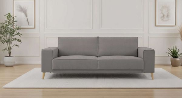 OTTO home 3-Sitzer Oland Skandi, weicher Chenille-Stoff, 224 cm, Wellenunterfederung, Skandi-Design, Massivholzfüße