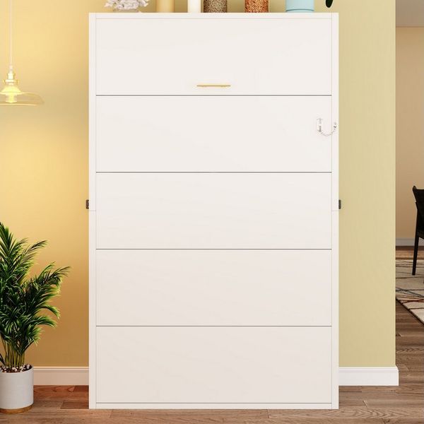 Odikalo Schrankbett 90x200 Metallrahmen-Wandklappbett (Murphy-Bett, Faltbett 90*200 Kombination aus Metallrahmen und Holzplatte, mit verriegelbarer Wandbefestigung, robust und leise)