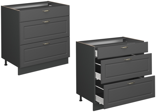 Küchenunterschrank Fame-Line Anthrazit-Gold Landhaus 80 cm mit 3 Schubladen, AP Marmor Vicco Bild 6