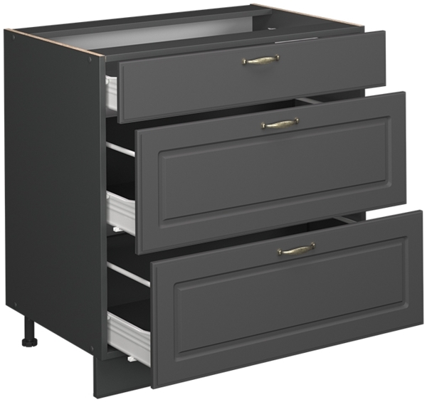 Küchenunterschrank Fame-Line Anthrazit-Gold Landhaus 80 cm mit 3 Schubladen, AP Marmor Vicco Bild 5