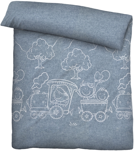 biberna Melange-Flanell Bettwäsche 0840521 LOKOMOTIVE, blau, 1x 135x200 cm + 1x 80x80 cm Bild 2