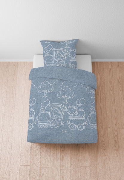 biberna Melange-Flanell Bettwäsche 0840521 LOKOMOTIVE, blau, 1x 135x200 cm + 1x 80x80 cm Bild 4