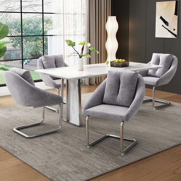 Dreh- Esszimmerstuhl 2er-Set H 82 x T 59 x B 65 cm, Samtbezug in Grau, Metallgestell