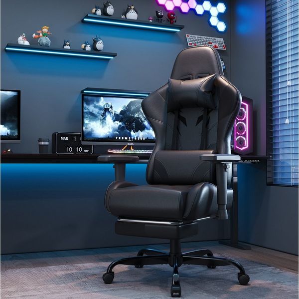 HOMALL Gaming-Stuhl Verstellbare Armlehnen,Kopfstütze,Lendenkissen,Fußstütze,Gaming Stuhl (Verstellbare Armlehnen, großzügig dimensioniertes Sitzkissen, ergonomisch geformte, bequeme Rückenlehne), Ergonomischer Bürostuhl,Kopfstütze und Lendenstütze