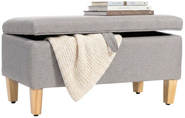 HOMCOM Sitzbank Polsterbank 71 x 37 x 36 cm mit aufklappbaren Deckel (Gepolsterte Bank, 1-St, inkl. Sitzkissen), für Wohnzimmer, Schlafzimmer, Flur, Hellgrau Bild 2