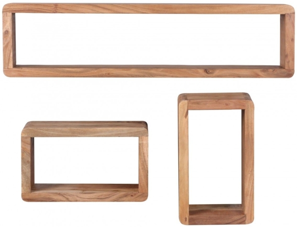 Wandregale Bücherregal Würfelregal 3er Set BUANA Massivholz Akazie