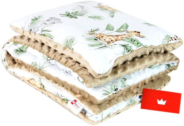 Kinderdecke BABYLUX Babydecke MINKY 2Set Kuscheldecke Decke 75 x 60cm Kinderwagen, BabyLux, MP124 - Beige + Safari Bild 3