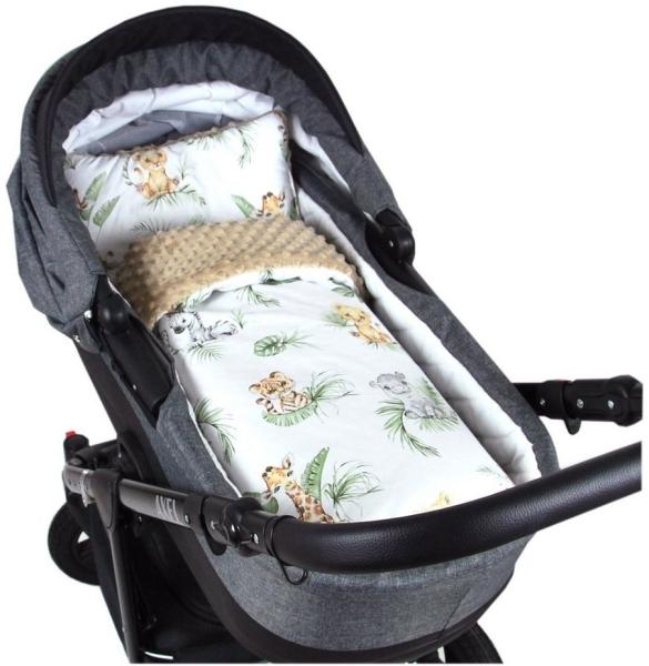 Kinderdecke BABYLUX Babydecke MINKY 2Set Kuscheldecke Decke 75 x 60cm Kinderwagen, BabyLux, MP124 - Beige + Safari