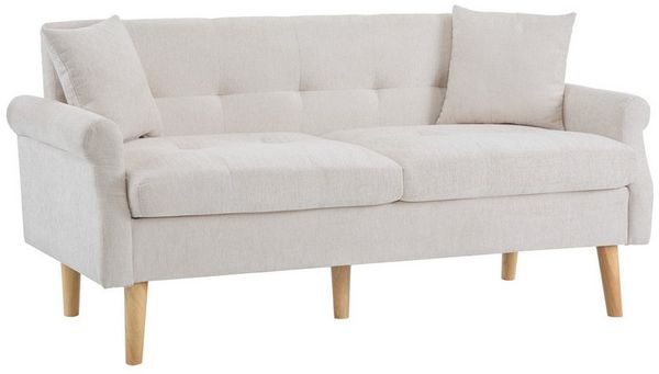 Merax 2-Sitzer Doppelsofa mit dicken Kissen, Holzbeinen und Armlehne, 162x74x77 cm, Polstersofa Sofa aus Chenille-Stoff für Wohnzimmer/Schlafzimmer