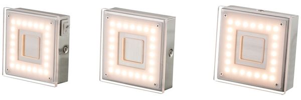 3er Set LED Aufbaustrahler, nickel-matt, quadratisch, L 9 cm