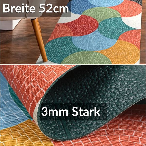 ANRO Küchenläufer RANNA pflegeleicht Teppichläufer Bodenmatte Flurläufer Küchenteppich, eckig, Höhe: 3 mm, Meterware rutschfest 100cm Modern Bunt wasserdicht
