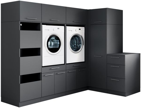 Laundreezy Waschraum Komplett-Set, Anthrazit - Modulares Schranksystem für Waschküche & Hauswirtschaftsraum - 253 x 200 x 68 cm (B/H/T)