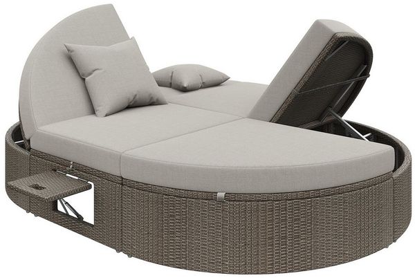 MC Star Sonneninsel Rattan Doppel-Liege, Outdoor Daybed, Gartenliege, Sonnenliege Doppelliege 2 Personen Klapptisch,Garten Relaxliege,Rattan Doppel-Liege,Individuell einstellbarer Winkel Outdoor-Sofa