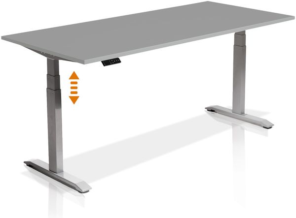 Möbel-Eins OFFICE ONE elektrisch höhenverstellbarer Schreibtisch / Stehtisch, Dekorspanplatte grau/lichtgrau, (61-126) x 120x80 cm