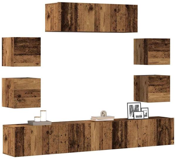 vidaXL 7-tlg. TV-Schrank-Set Wandmontage Altholz-Optik Holzwerkstoff 3329015
