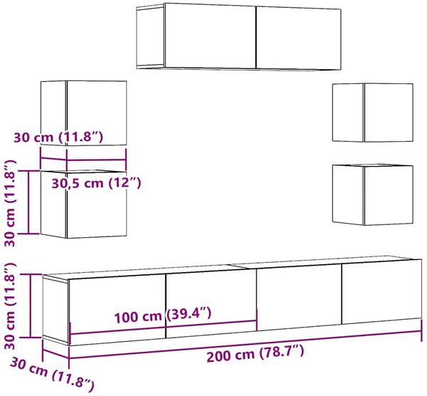 vidaXL 7-tlg. TV-Schrank-Set Wandmontage Altholz-Optik Holzwerkstoff 3329015 Bild 9