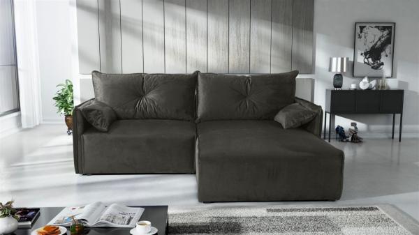 Ecksofa mit Schlaffunktion HUNTER XS in Stoff Royal Dunkelgrau Ottomane Rechts