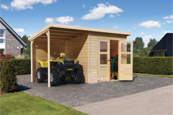 Karibu Gartenhaus 14 mm Merseburg 4 Gerätehaus mit Anbau 374 x 214 cm unbehandelt Bild 4