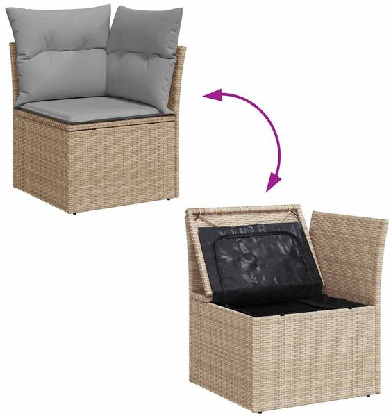 vidaXL Garten-Sofa-Set mit Speicher 6 pcs Beige Poly Rattan 3358072 Bild 9