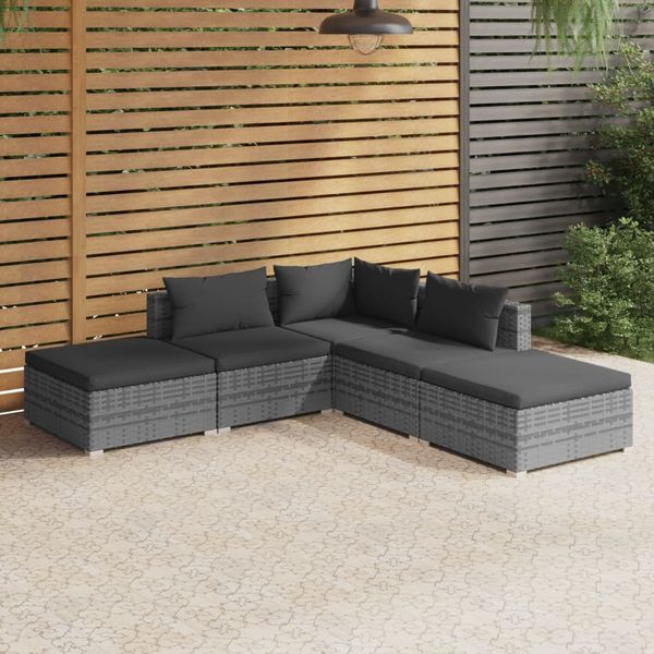 vidaXL 5-tlg. Garten-Lounge-Set mit Kissen Poly Rattan Grau 3101613