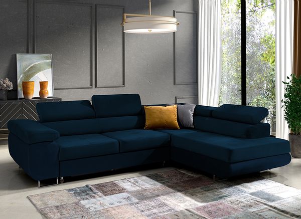 Ecksofa in L-Form Mediolan, L-förmige Eckcouch mit Schlaffunktion, ausziehbares Sofa, 1 Bettzeugbehälter, verstellbare Kopfstützen, (Monolith 77), 72 x 201 cm