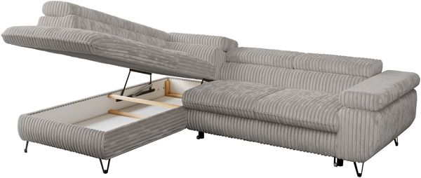 Mks Möbel 'Peter L-form' Ecksofa mit Bettfunktion, Bettkasten & einstellbaren Kopfstützen, Hellgrau, Cord, links Bild 5