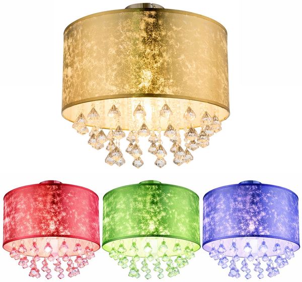 RGB LED Deckenleuchte, blattgold, Kristalle, H 31 cm