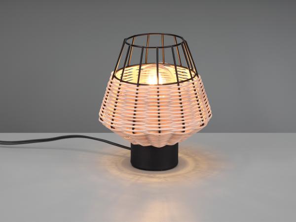 LED Tischleuchte Rattan Geflecht Natur und Gitter im Boho Stil Ø 18cm