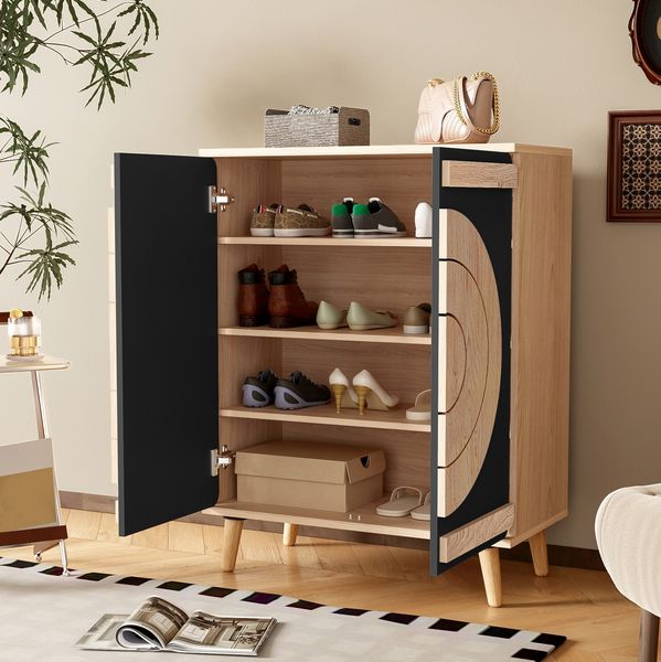 Schuhschrank 76 x 37 x 98,5 cm mit mehreren Regalböden – modernes Design in Schwarz und Natur