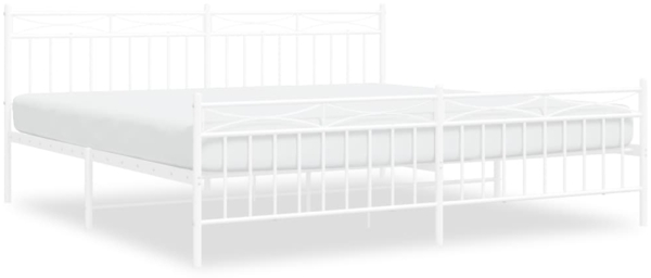 vidaXL Bettgestell mit Kopf- und Fußteil, Metall, Weiß, 193x203 cm Bild 1