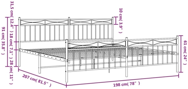 vidaXL Bettgestell mit Kopf- und Fußteil, Metall, Weiß, 193x203 cm Bild 8