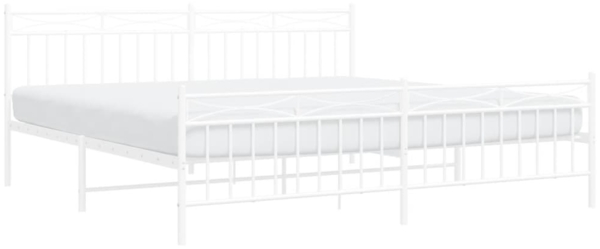 vidaXL Bettgestell mit Kopf- und Fußteil, Metall, Weiß, 193x203 cm Bild 2