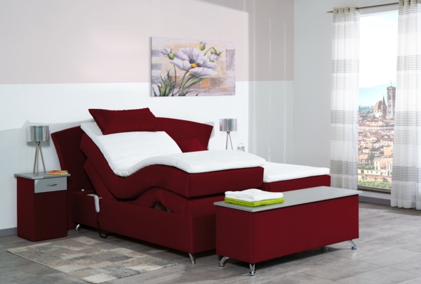 Meisterbetten Boxspringbett Huss 160x220 in VS-Weinrot, Matratzenbezug Nano, Ergoflex-Topper