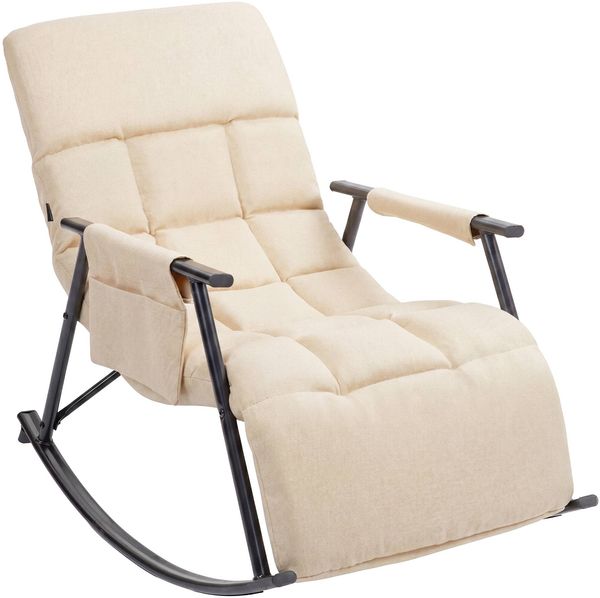 Schaukelstuhl MIKA Indoor - 61x100x66cm, Stoff, Creme | Liegestuhl Relaxstuhl Sofastuhl