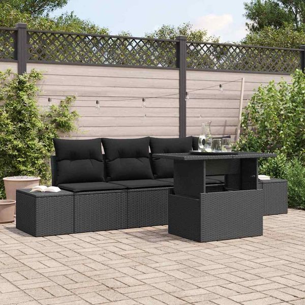 vidaXL Sofa Set mit Kissen 5 pcs Schwarz Poly-Rattan 3349089